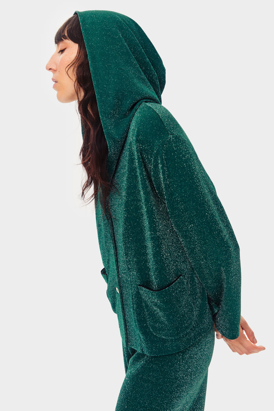 Kylie Lurex Hooded Set in Green