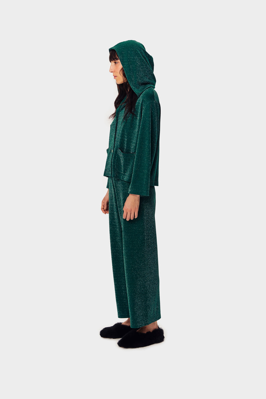 Kylie Lurex Hooded Set in Green