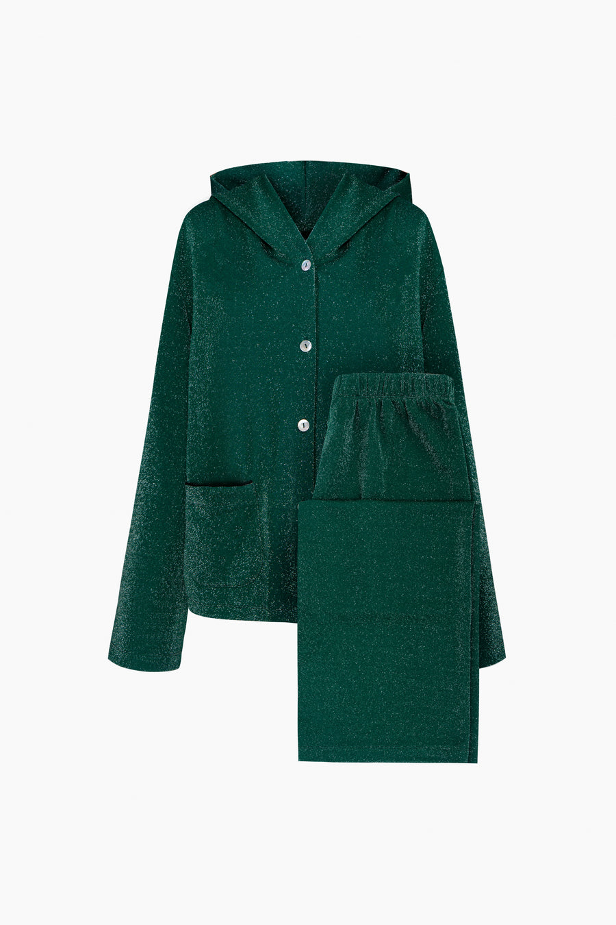 Kylie Lurex Hooded Set in Green