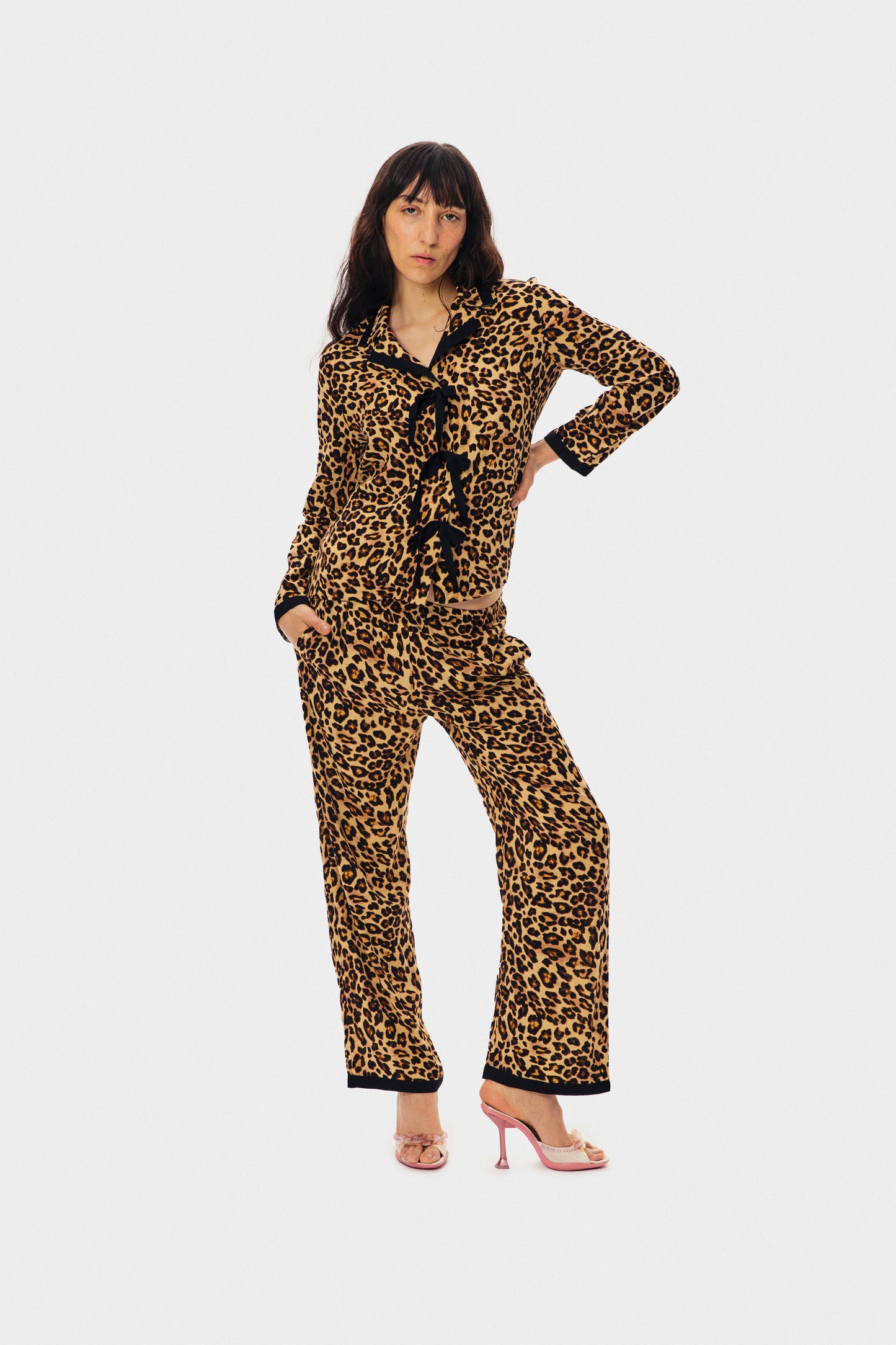 The Bow Pajama Set in Leopard Print