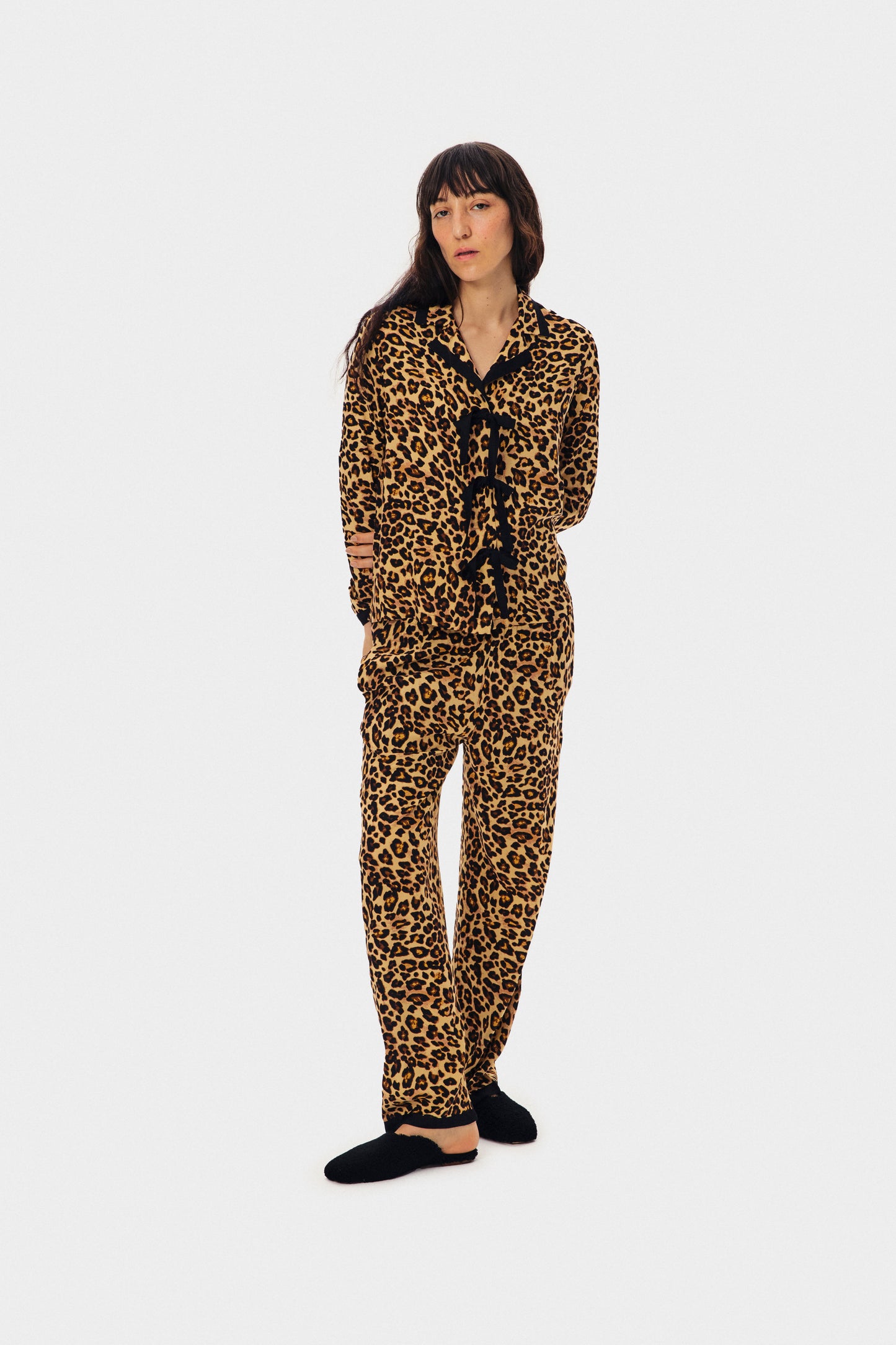 The Bow Pajama Set in Leopard Print