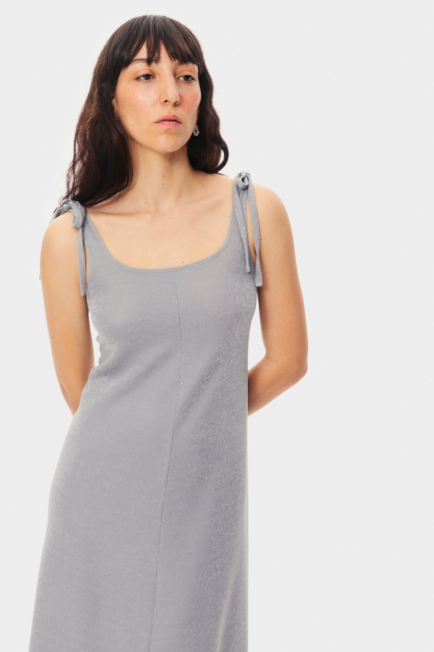 Kylie Lurex Slip Dress in Silver