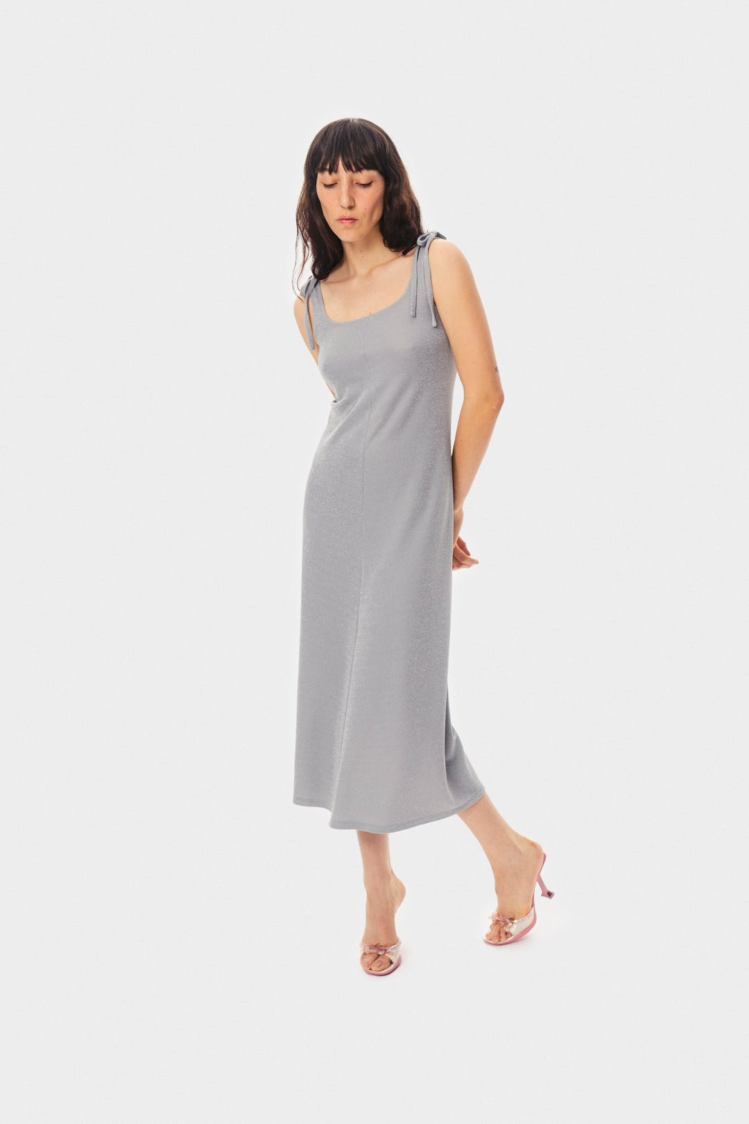 Kylie Lurex Slip Dress in Silver