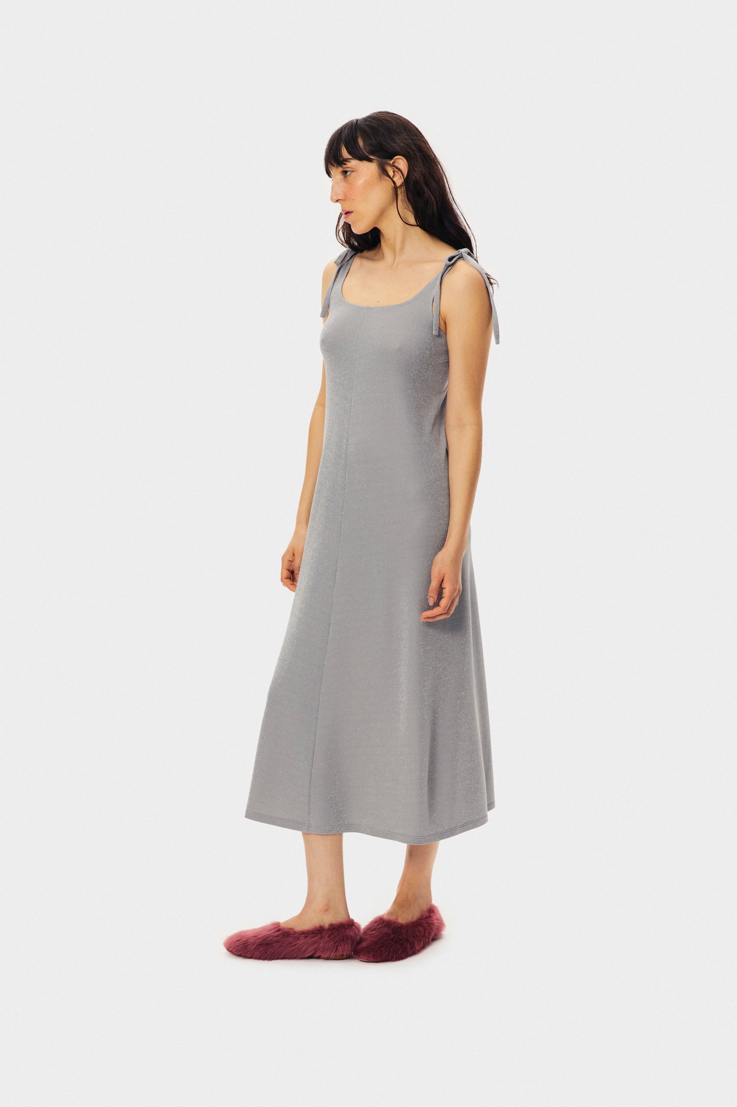 Kylie Lurex Slip Dress in Silver