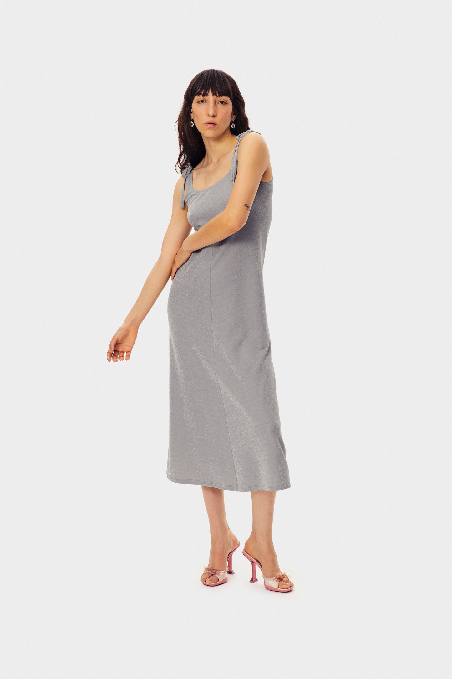 Kylie Lurex Slip Dress in Silver