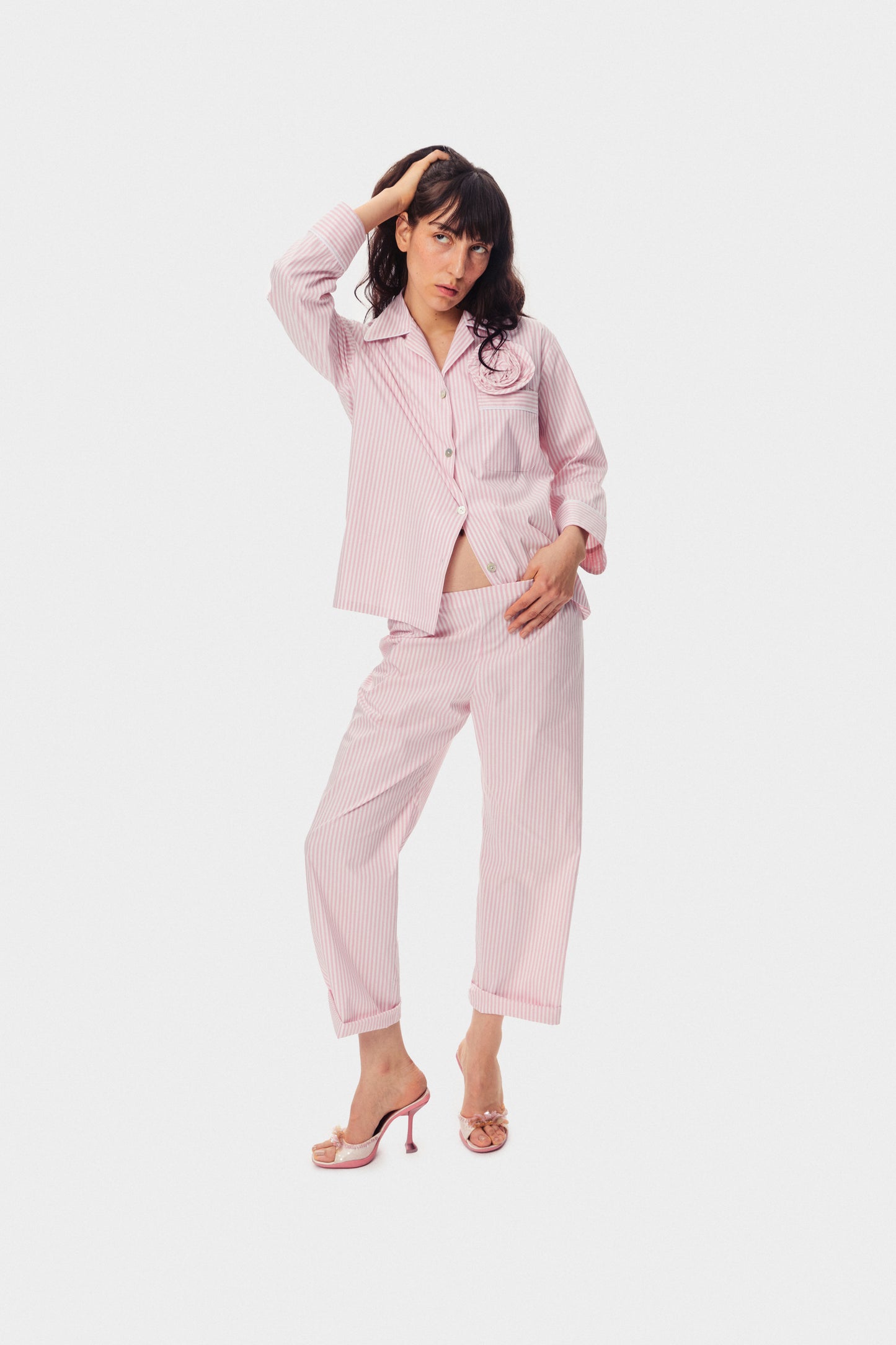 The Rose Cotton Pajama Set in Pink Stripes