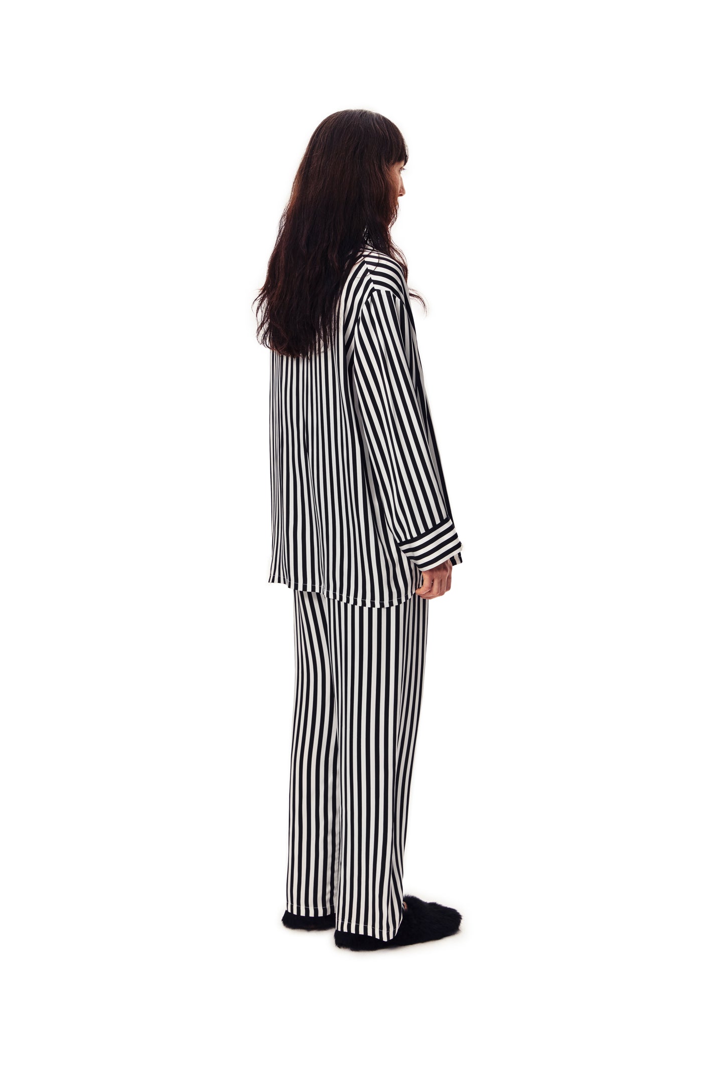 The Rose Oversized Satin Pajama Set in Stripes