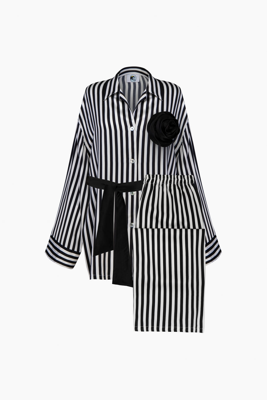 The Rose Oversized Satin Pajama Set in Stripes