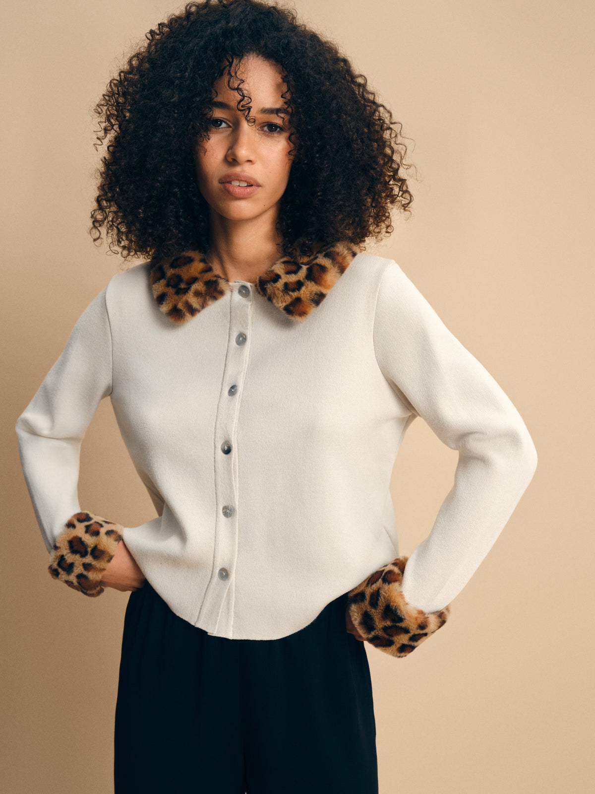 Carmela Knitted Cardigan in Beige