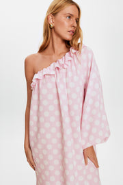 Gaia Soft Viscose Midi Dress in Pink Polka Dot