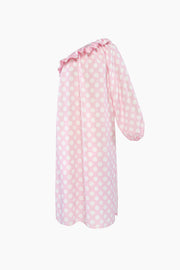 Gaia Soft Viscose Midi Dress in Pink Polka Dot