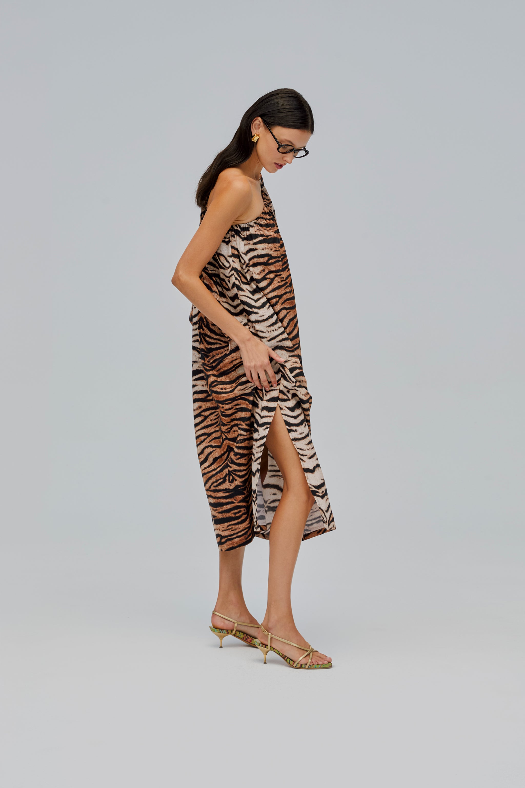 Gaia Cotton Midi Dress in Tiger