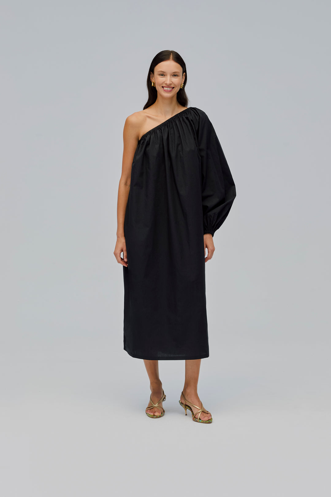 Gaia Cotton Midi Dress in Black