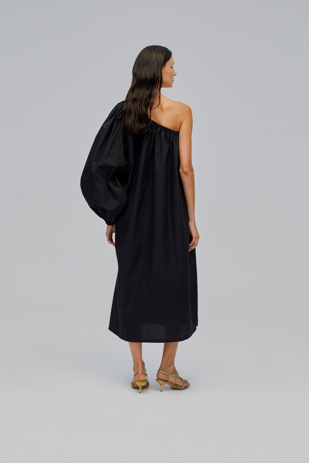 Gaia Cotton Midi Dress in Black