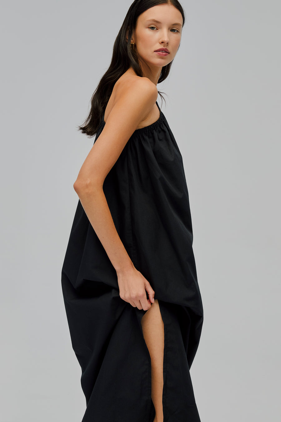 Gaia Cotton Midi Dress in Black