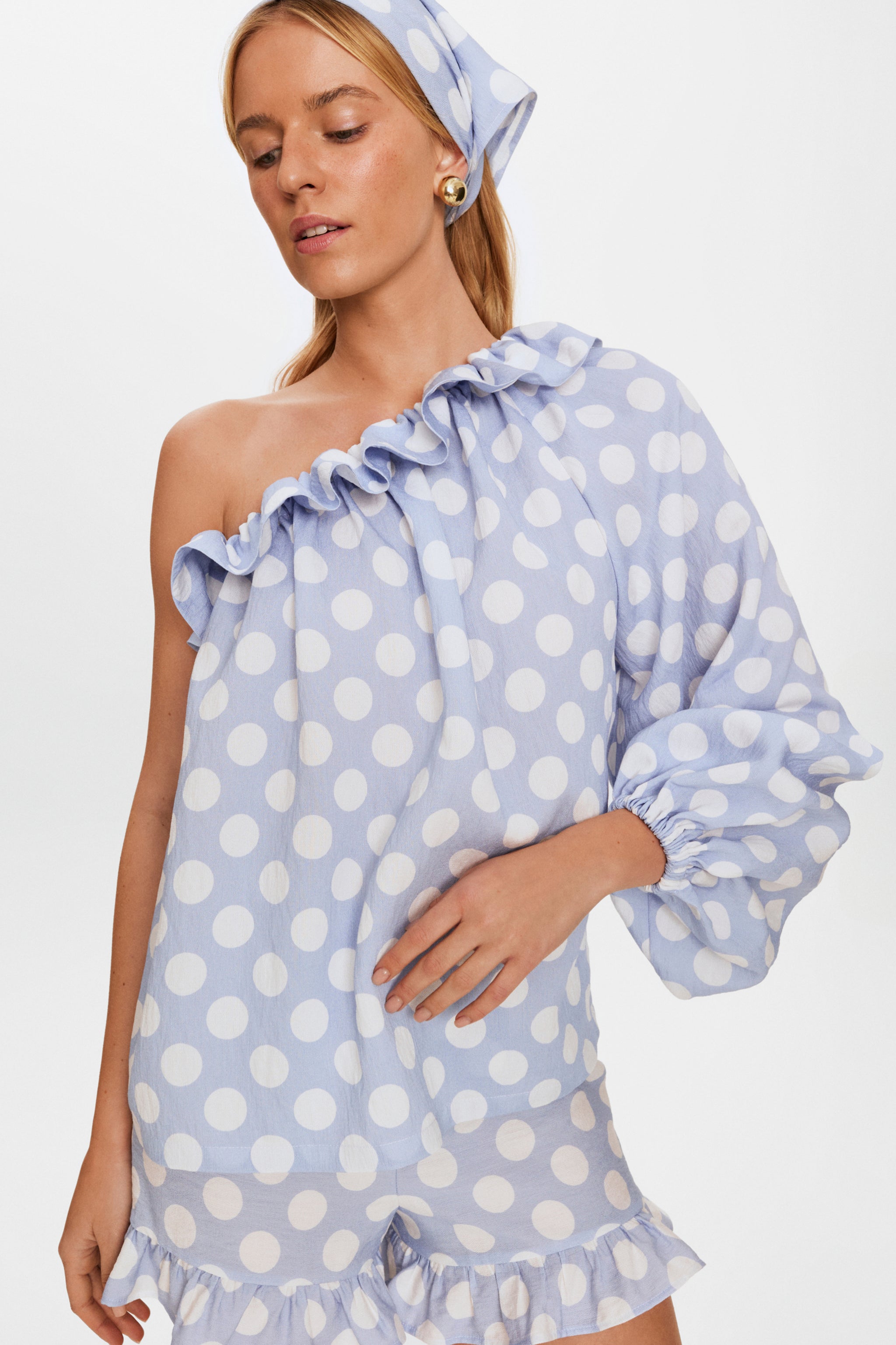 Gaia Soft Viscose Top in Blue Polka Dot