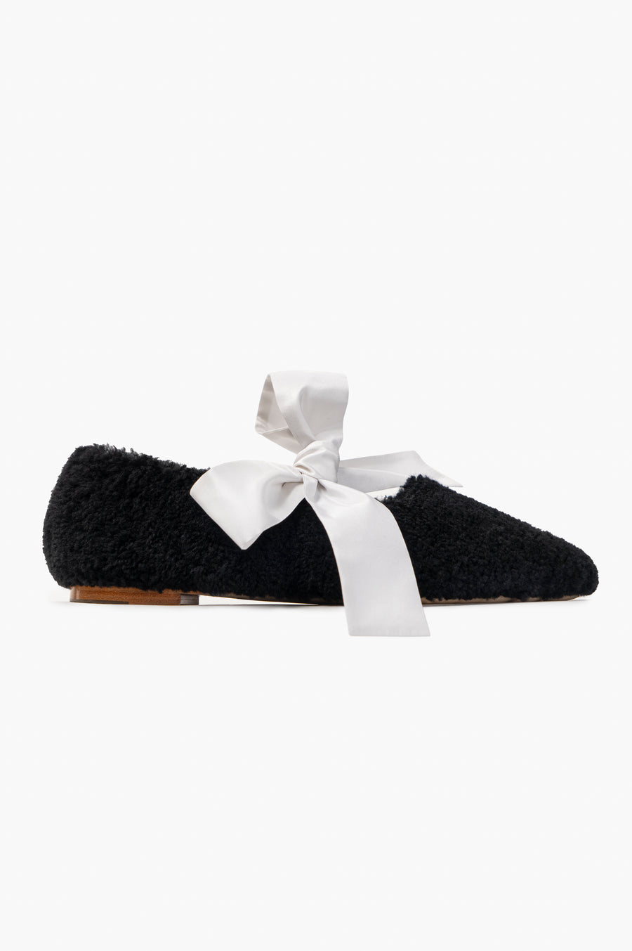 Lulu Shearling Slippers with Bows in Black