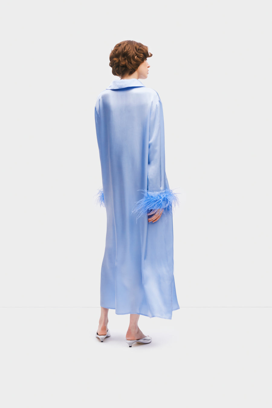 Luna Maxi Dress with Detachable Feathers in Blue