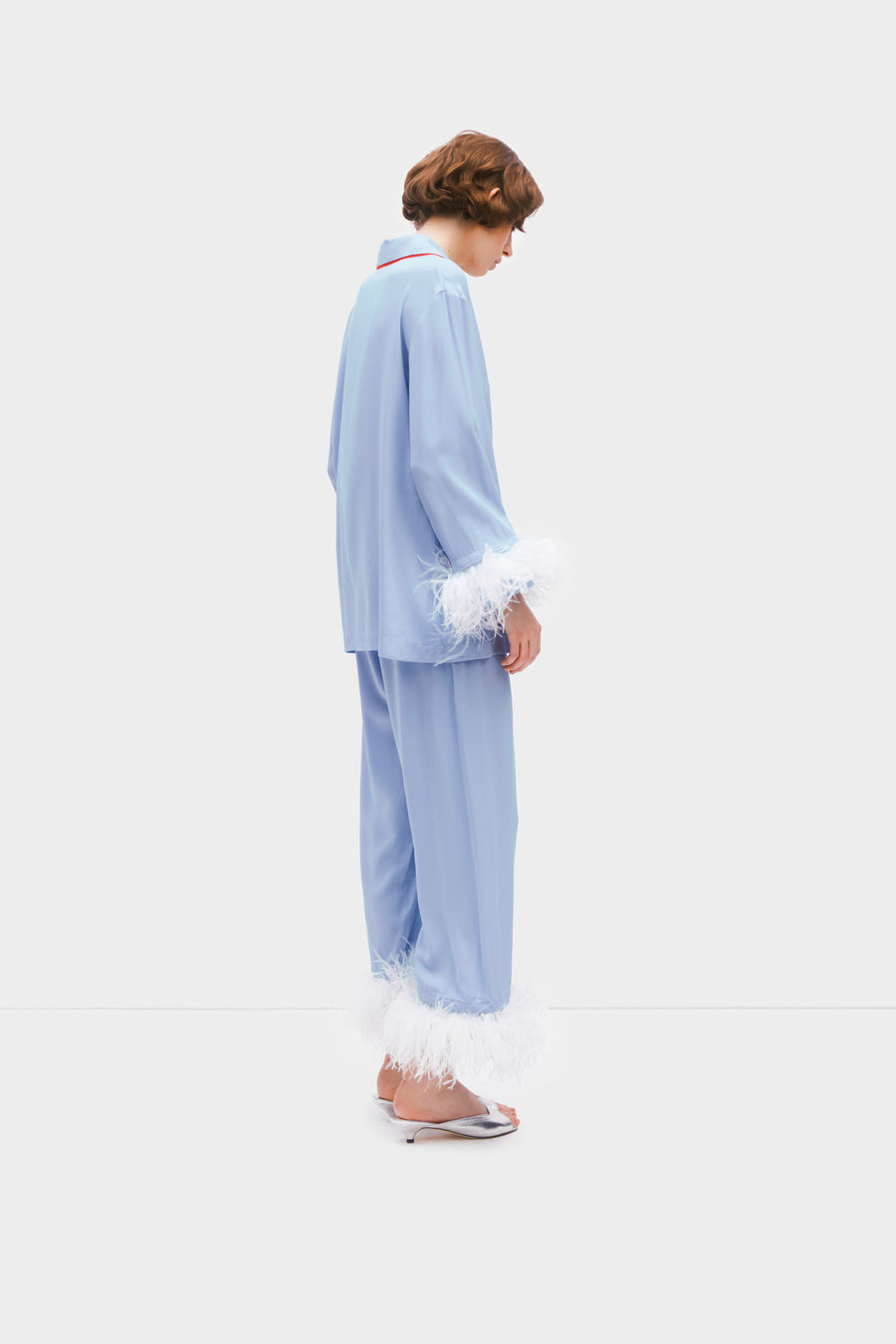 Party Pajama Set with Detachable Feathers in Celeste