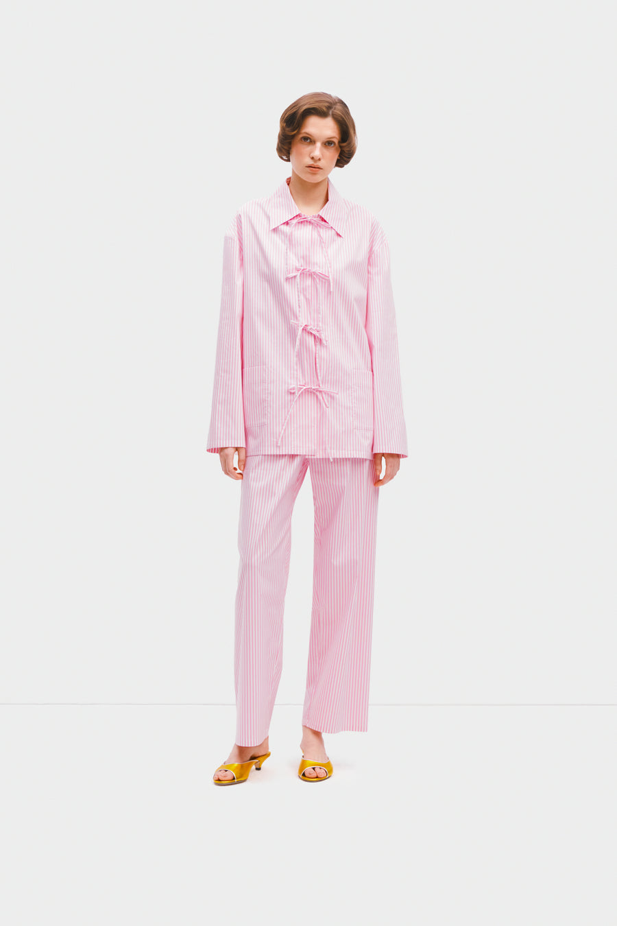 Lyra Cotton-Poplin Pajama Set in Pink Stripes