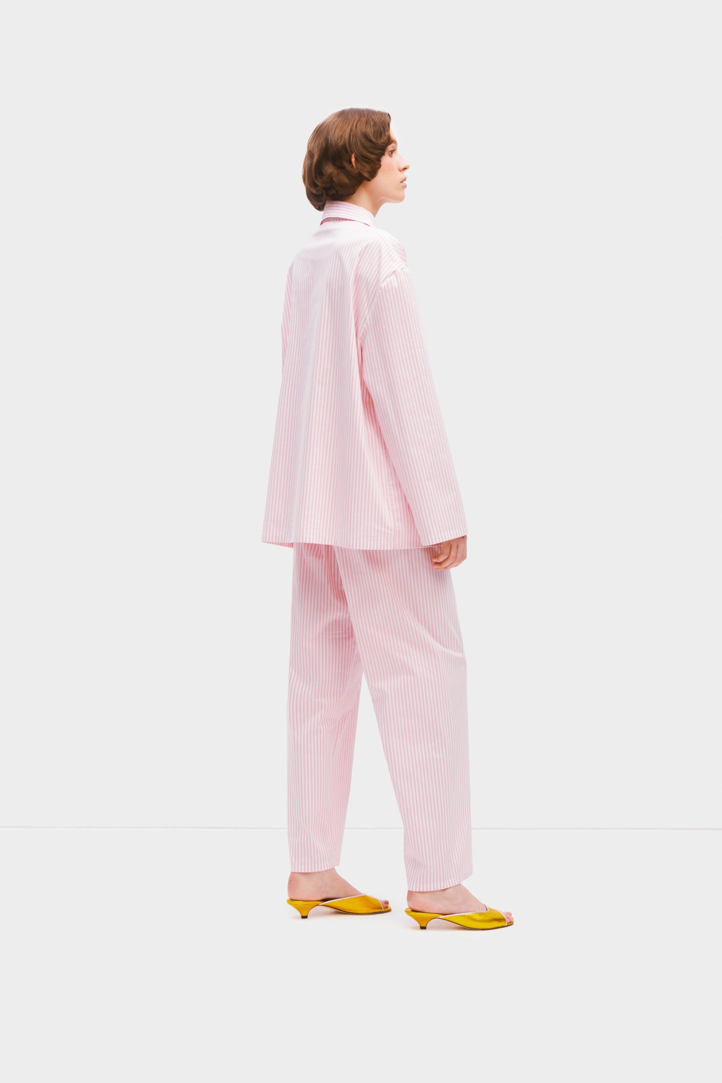 Lyra Cotton-Poplin Pajama Set in Pink Stripes