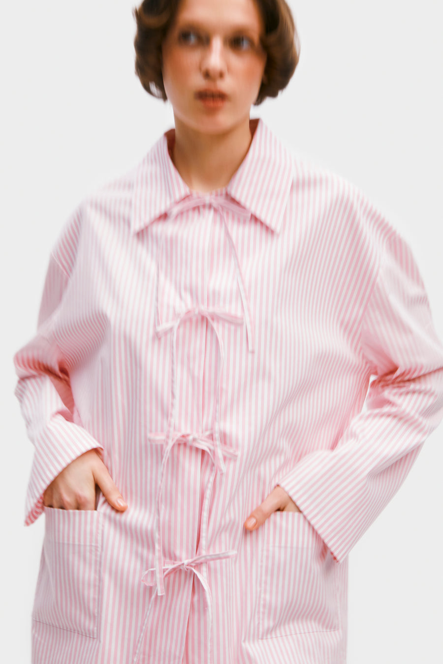 Lyra Cotton-Poplin Pajama Set in Pink Stripes