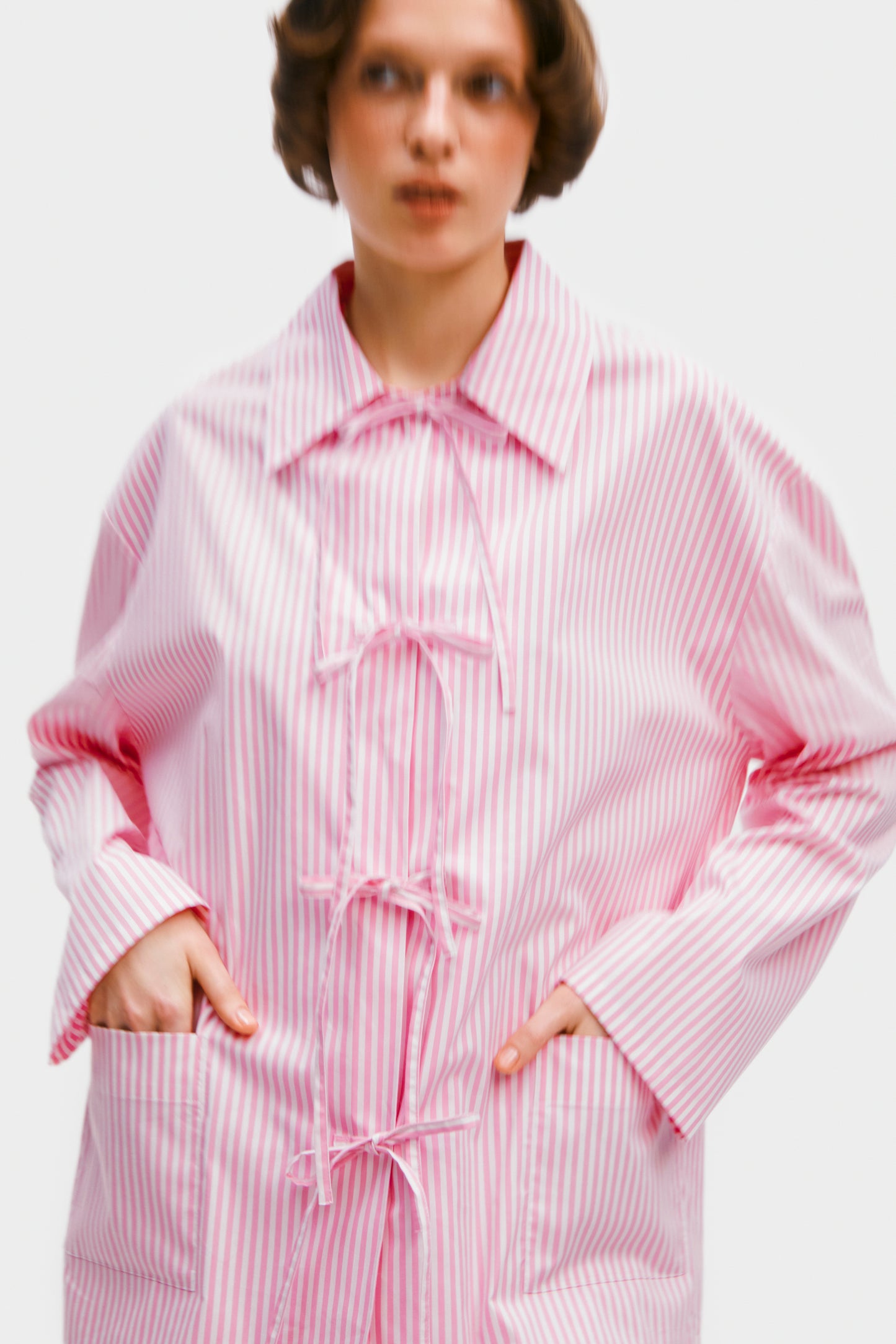 Lyra Cotton-Poplin Pajama Set in Pink Stripes