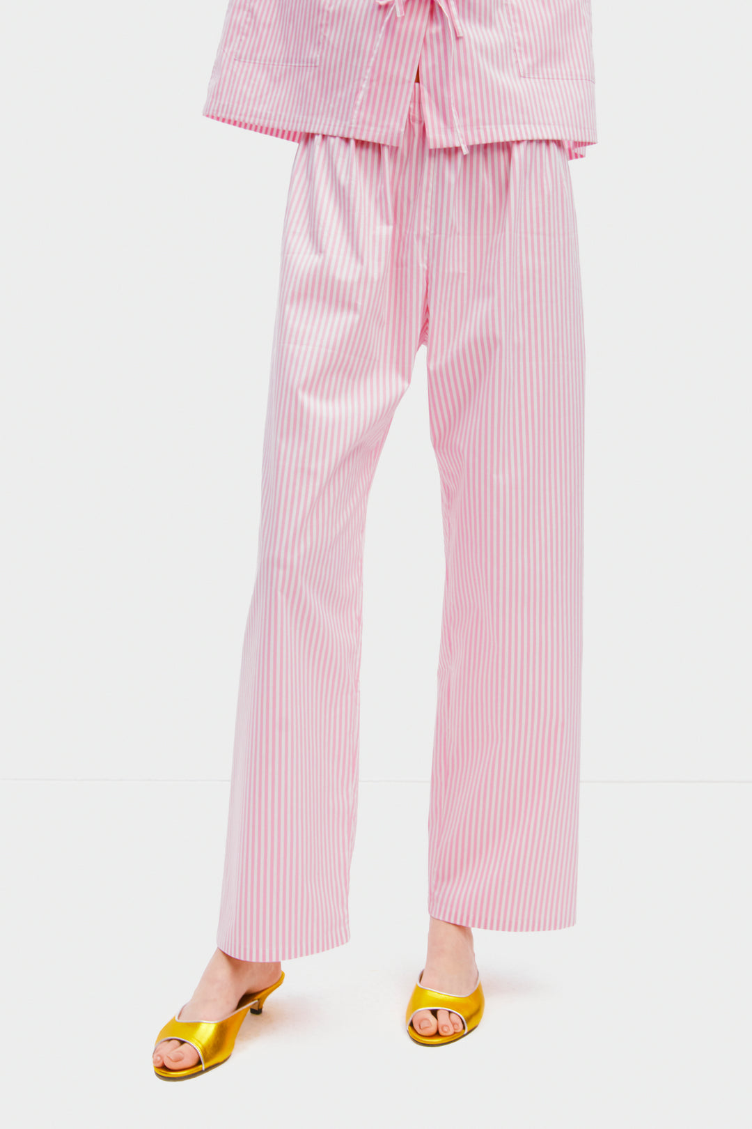 Lyra Cotton-Poplin Pajama Set in Pink Stripes