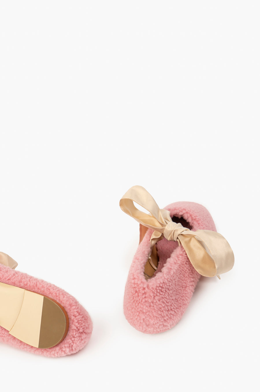 Lulu Shearling Slippers with Bows in Pink