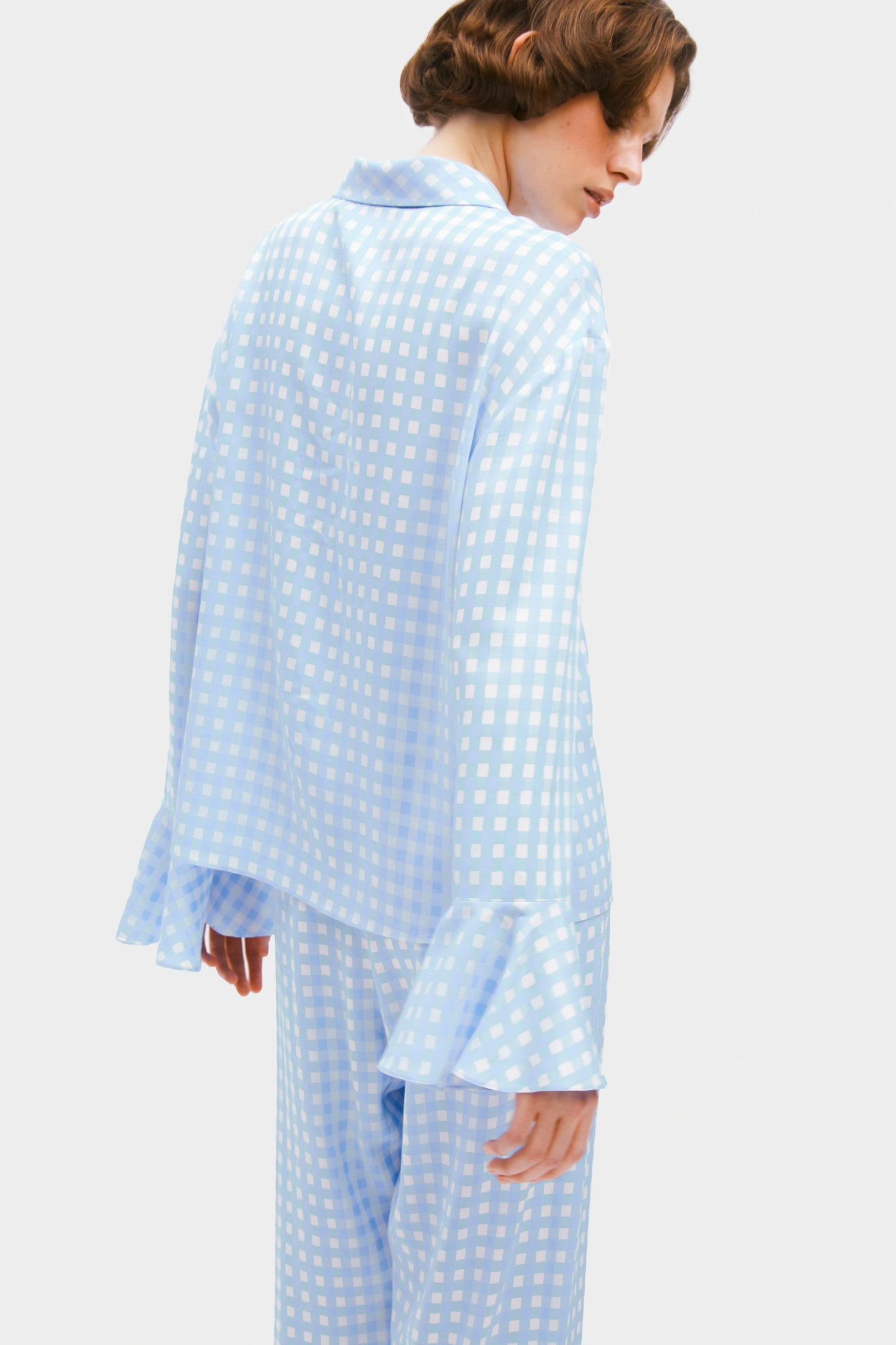 Nebula Pajama Set with Bow Details In Blue Vichy