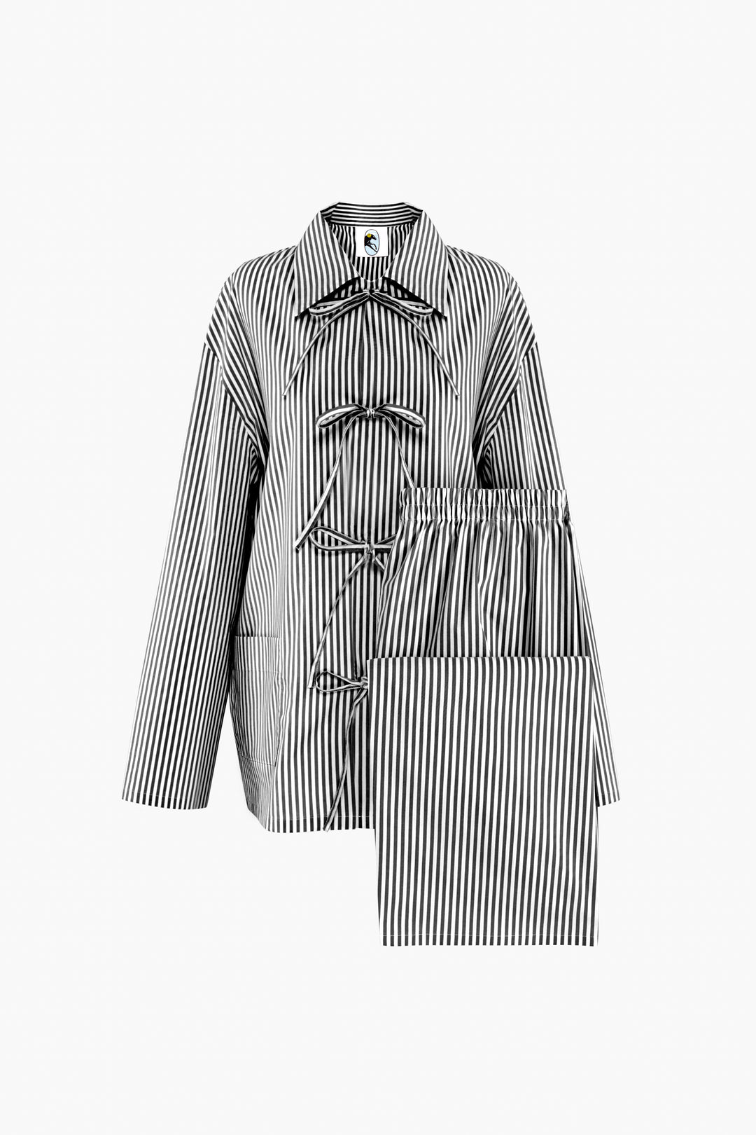 Lyra Cotton-Poplin Pajama Set in Black Stripes