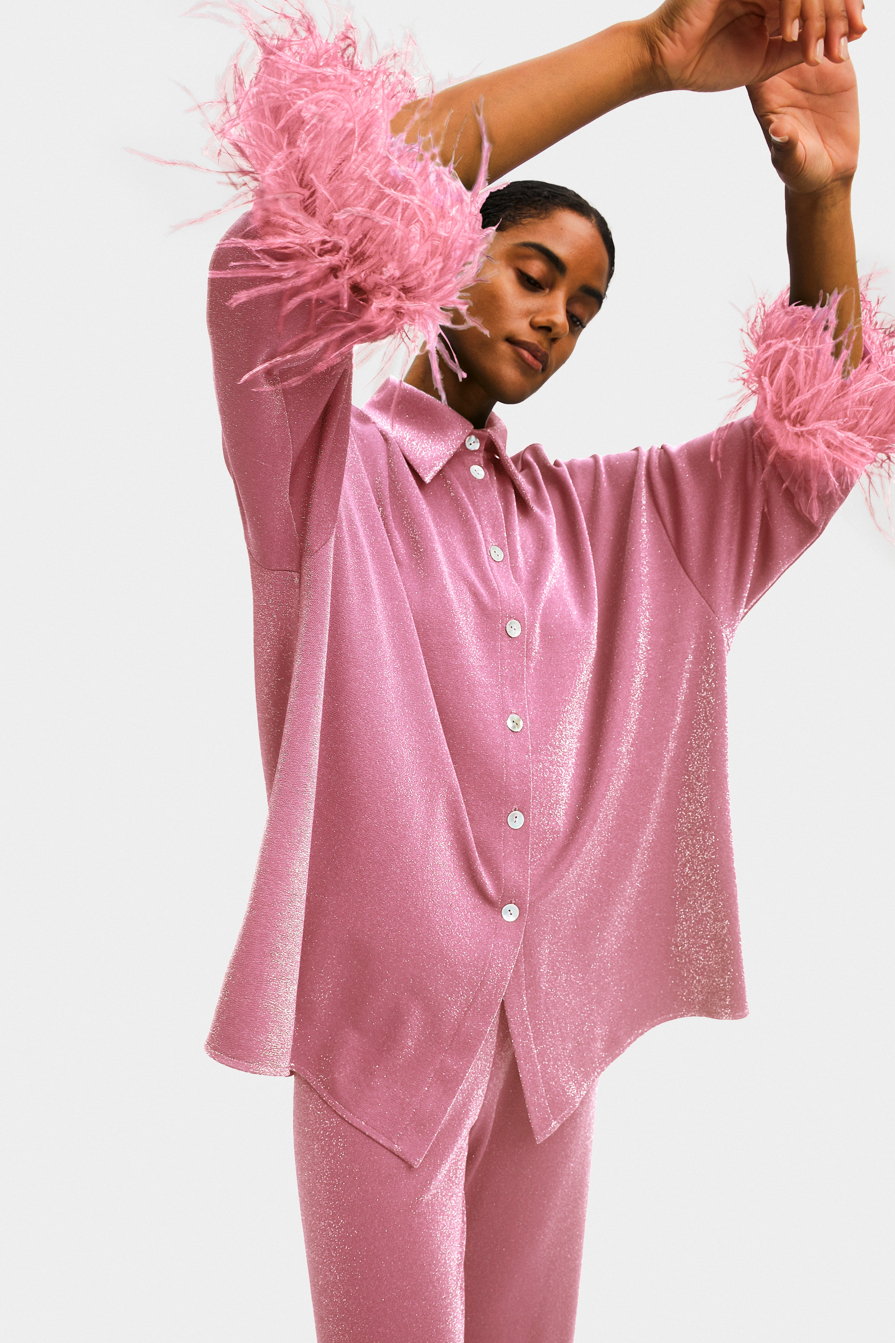 Cosmos Oversized Lurex Pajama Set in Pink Sleeper
