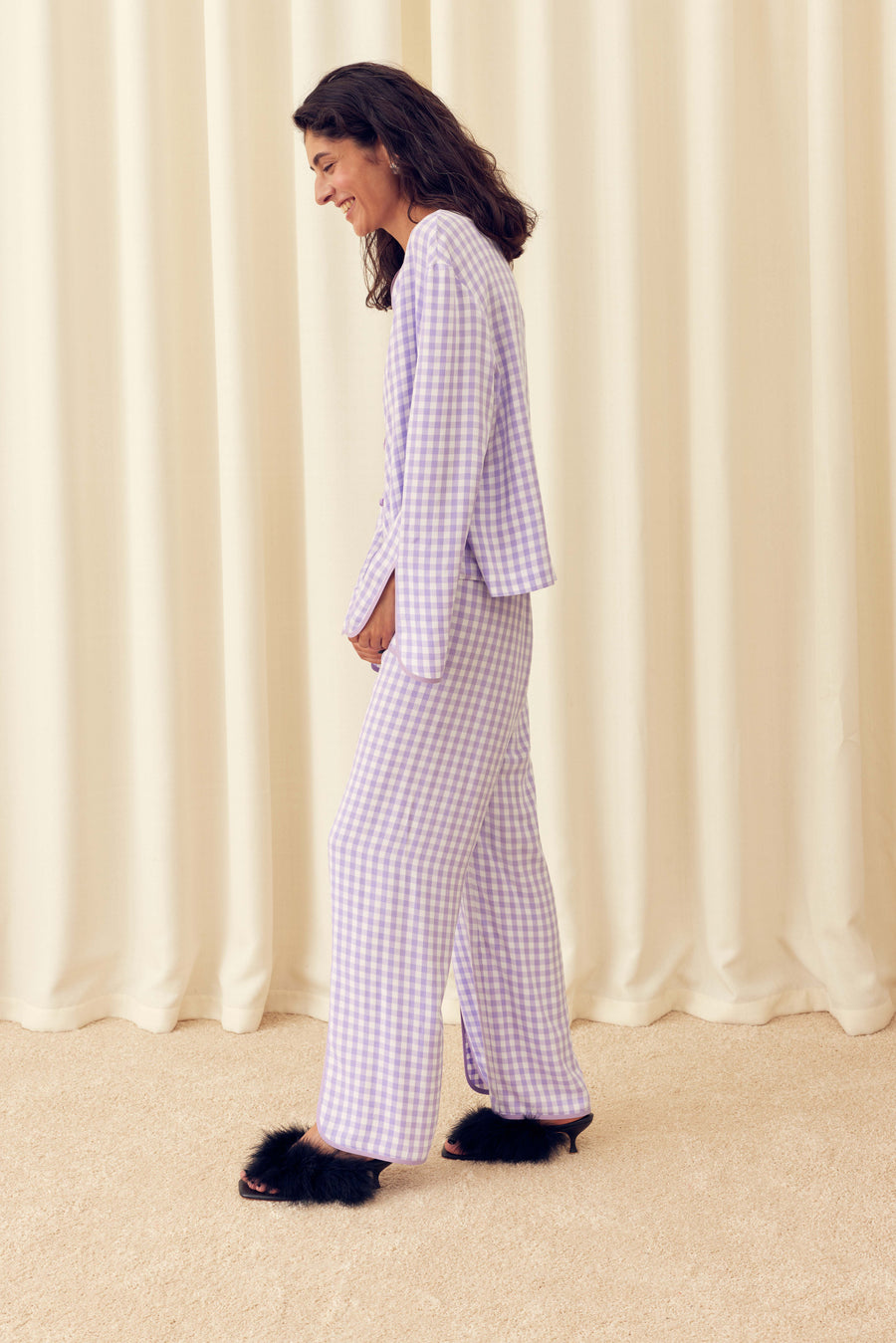 Louis Pajama Set with Pants in Lavender Vichy