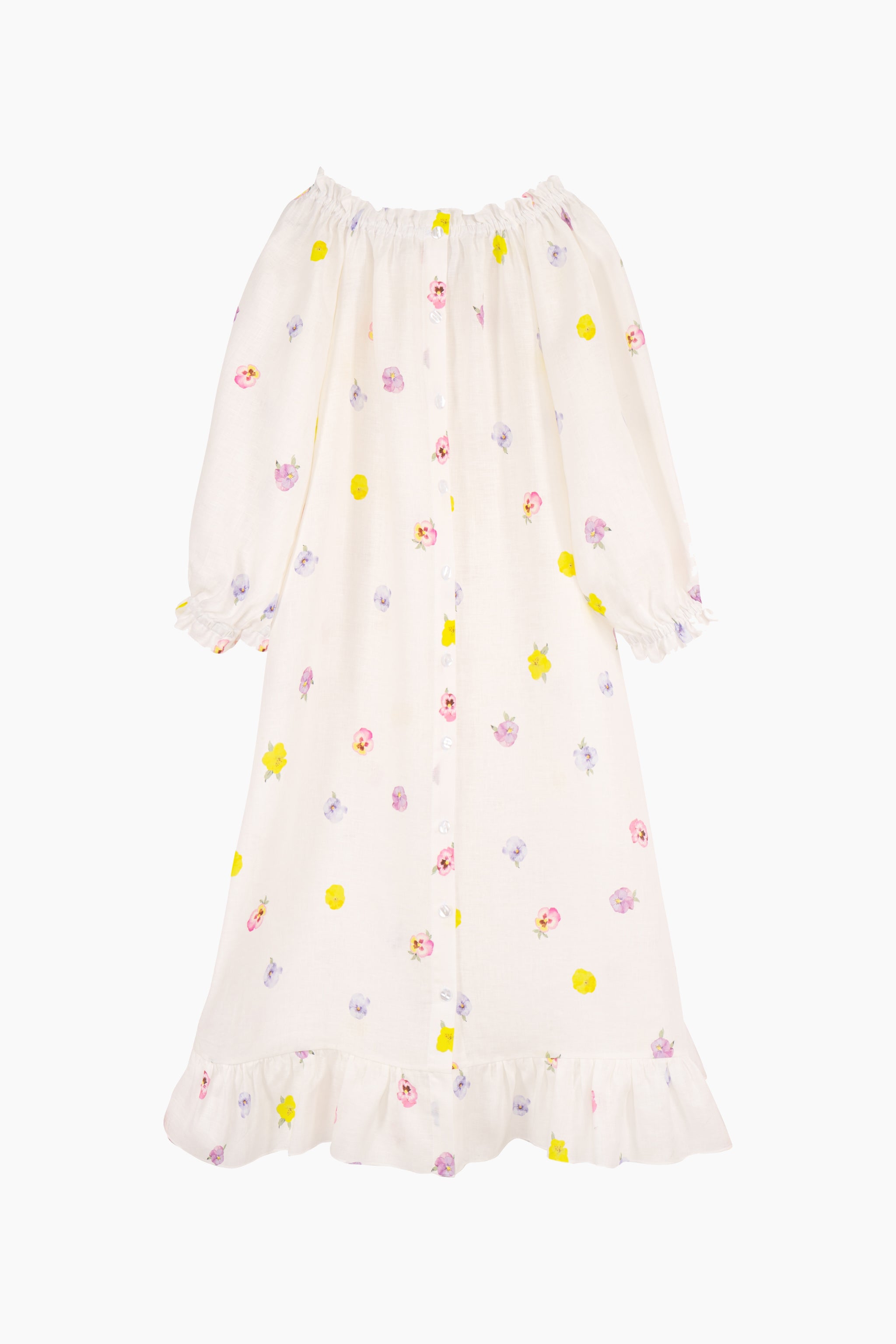 Loungewear Linen Midi Dress in Pansies