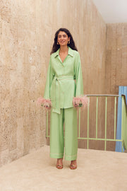 Miss Cat Belted Set with Detachable Feathers in Mint