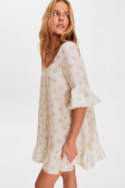 Marseille Linen Mini Dress in Daisies