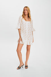 Marseille Linen Mini Dress in Daisies