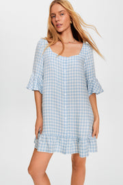 Marseille Linen Mini Dress in Blue Vichy