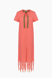 Lambada Fringed Linen Maxi Dress in Strawberry