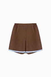 Garrick Embroidered Linen Shorts in Brown