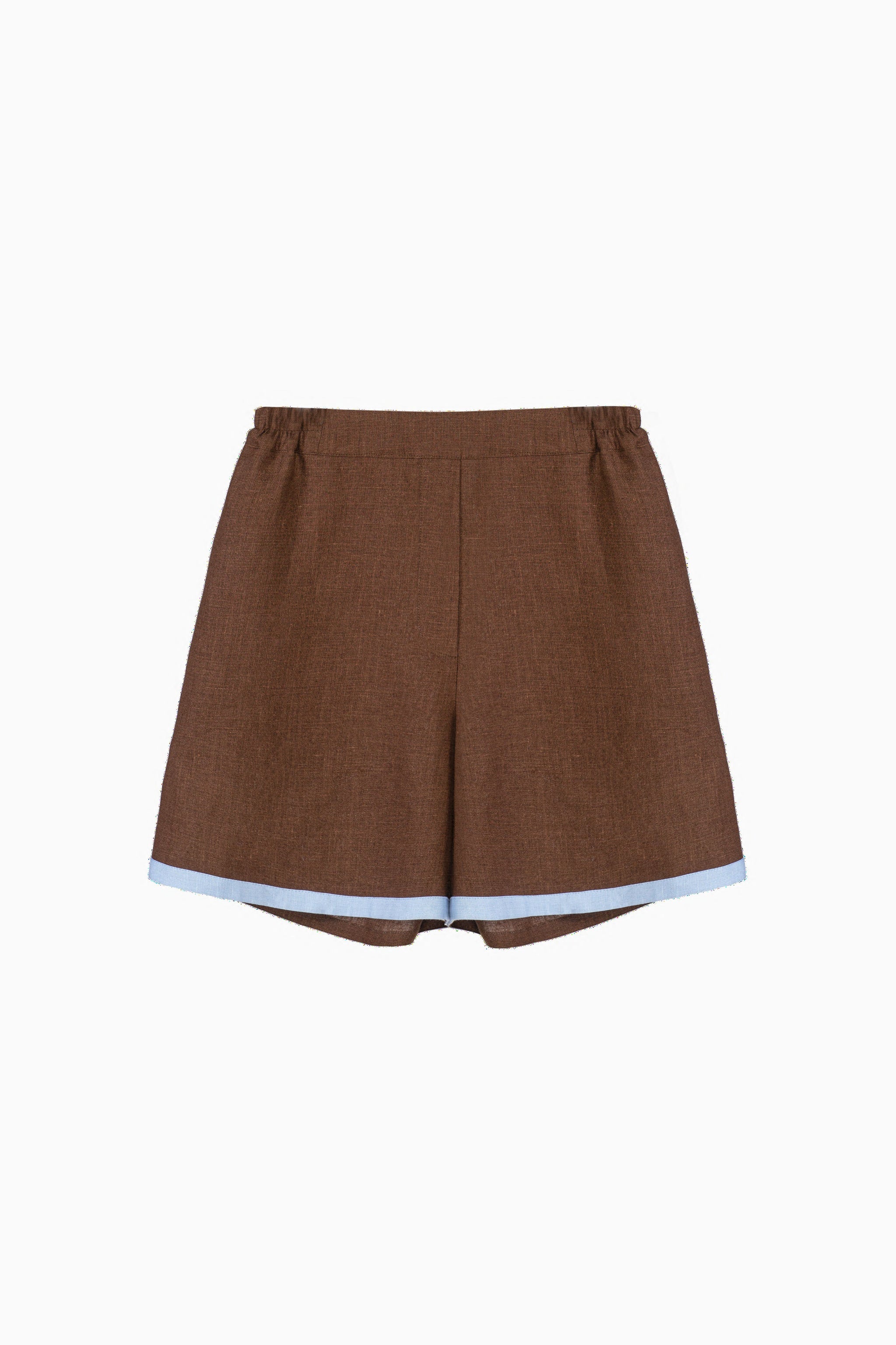 Garrick Embroidered Linen Shorts in Brown