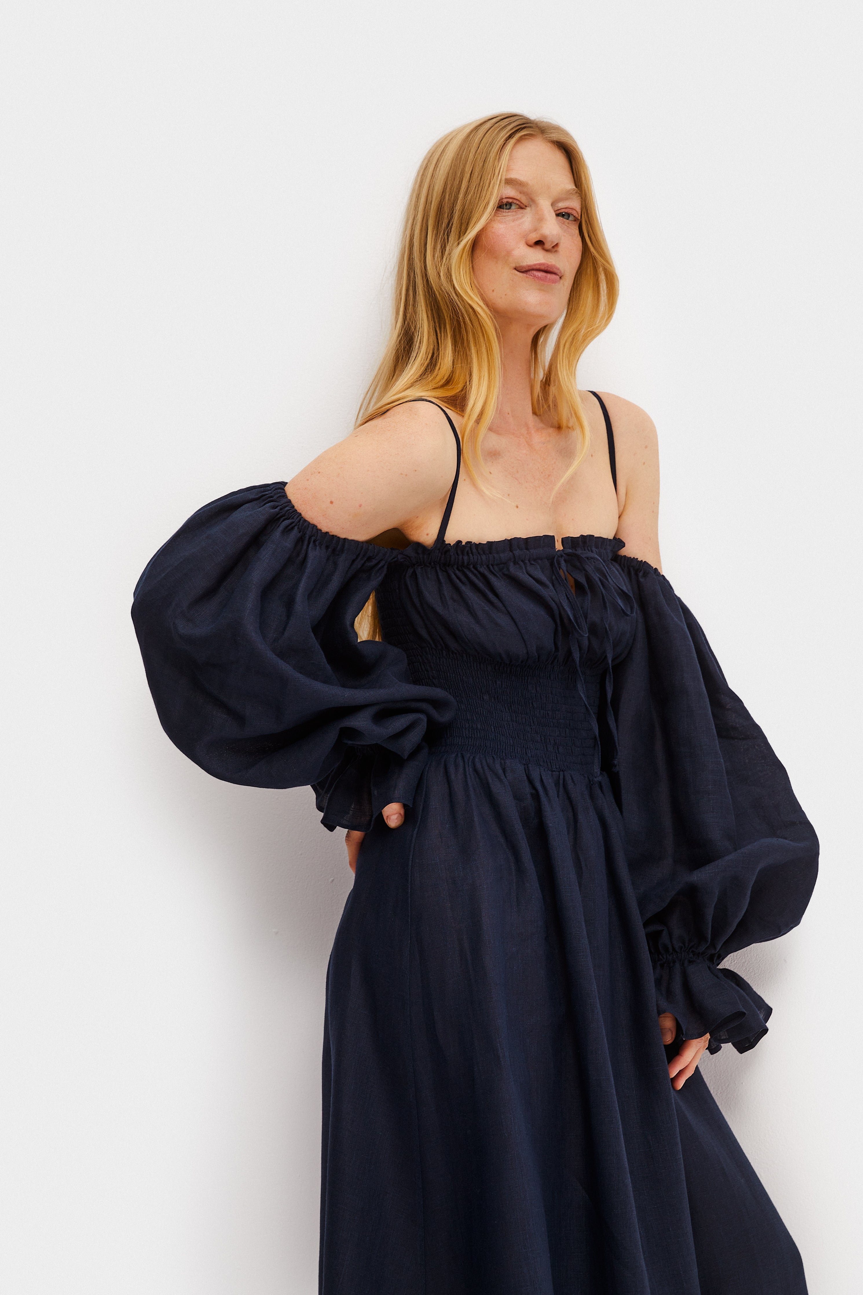 Navy linen maxi dress best sale