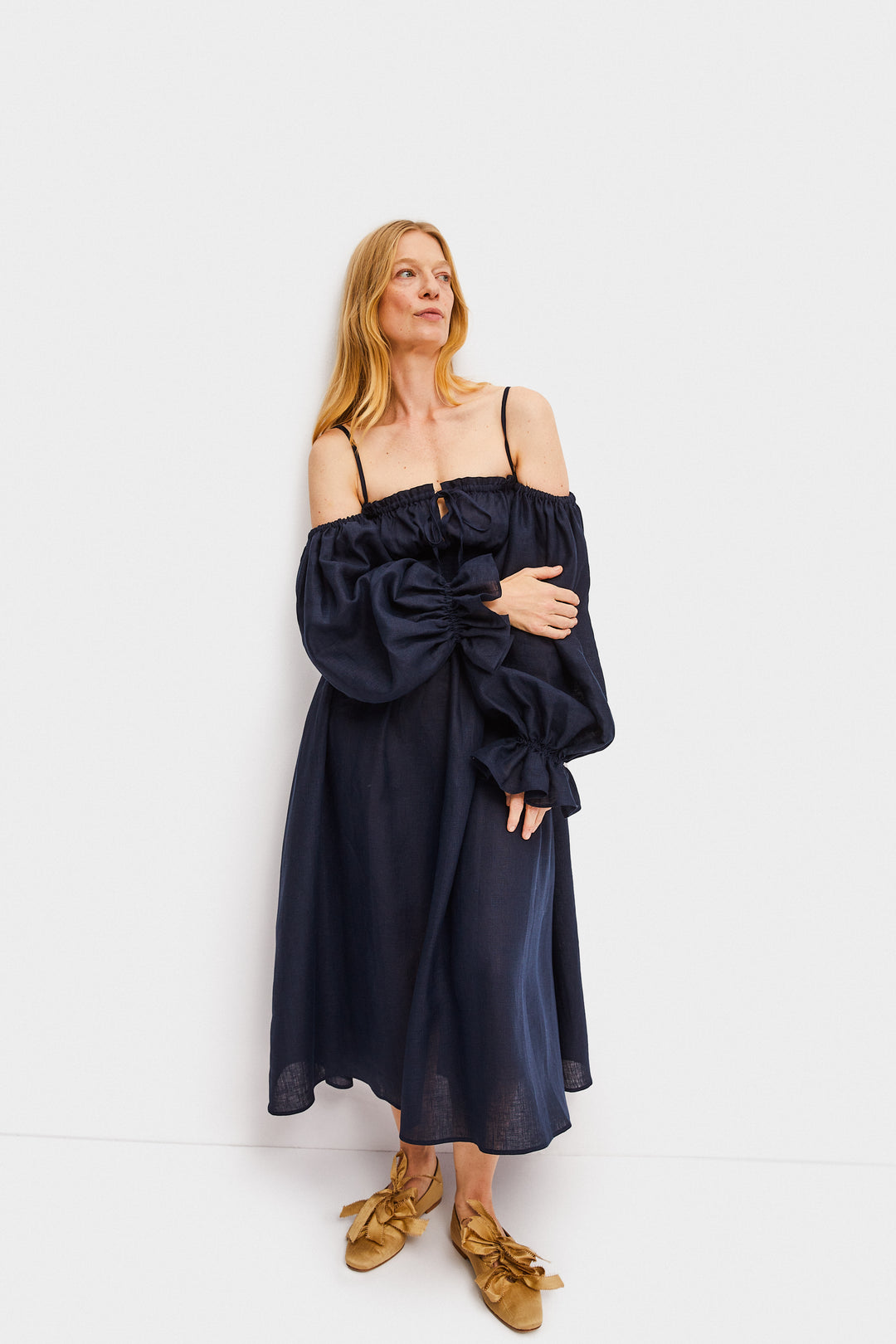 Cancan Linen Maxi Dress in Navy