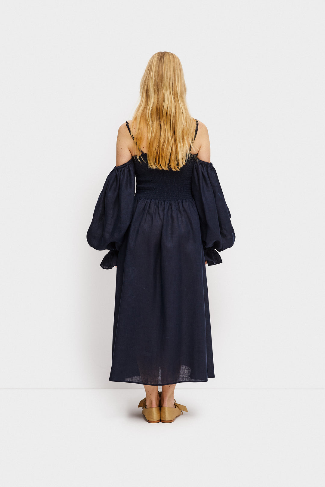 Cancan Linen Maxi Dress in Navy