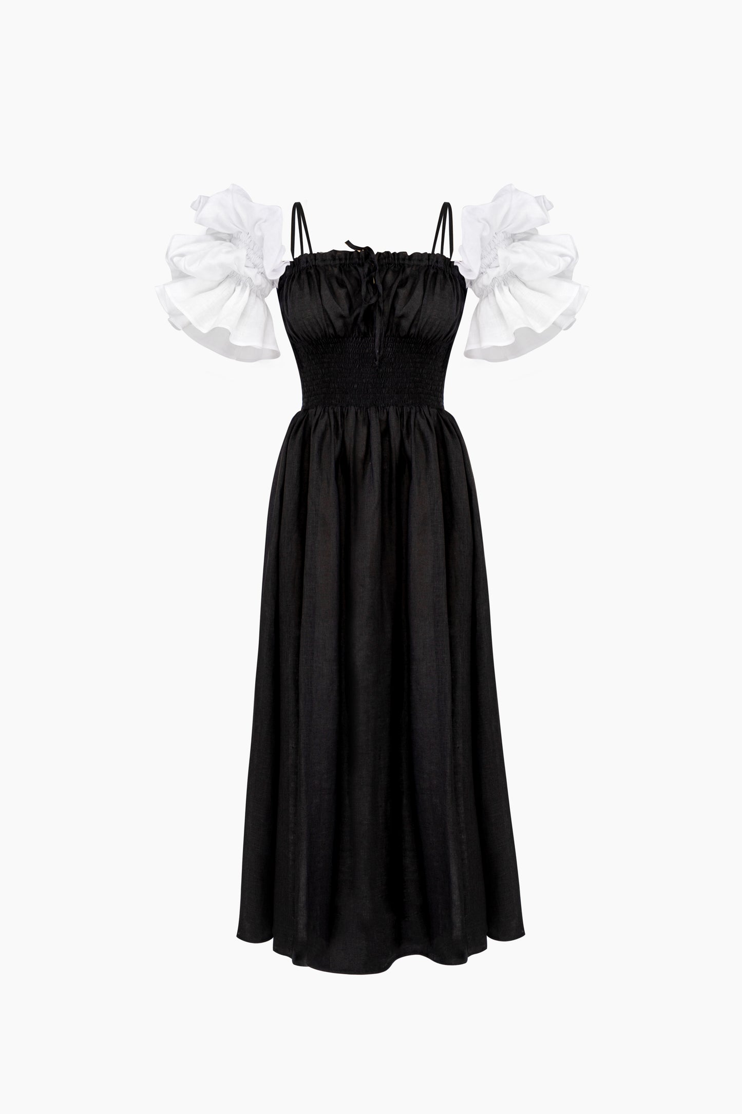 Arle Ruffled Linen Maxi Dress in Black