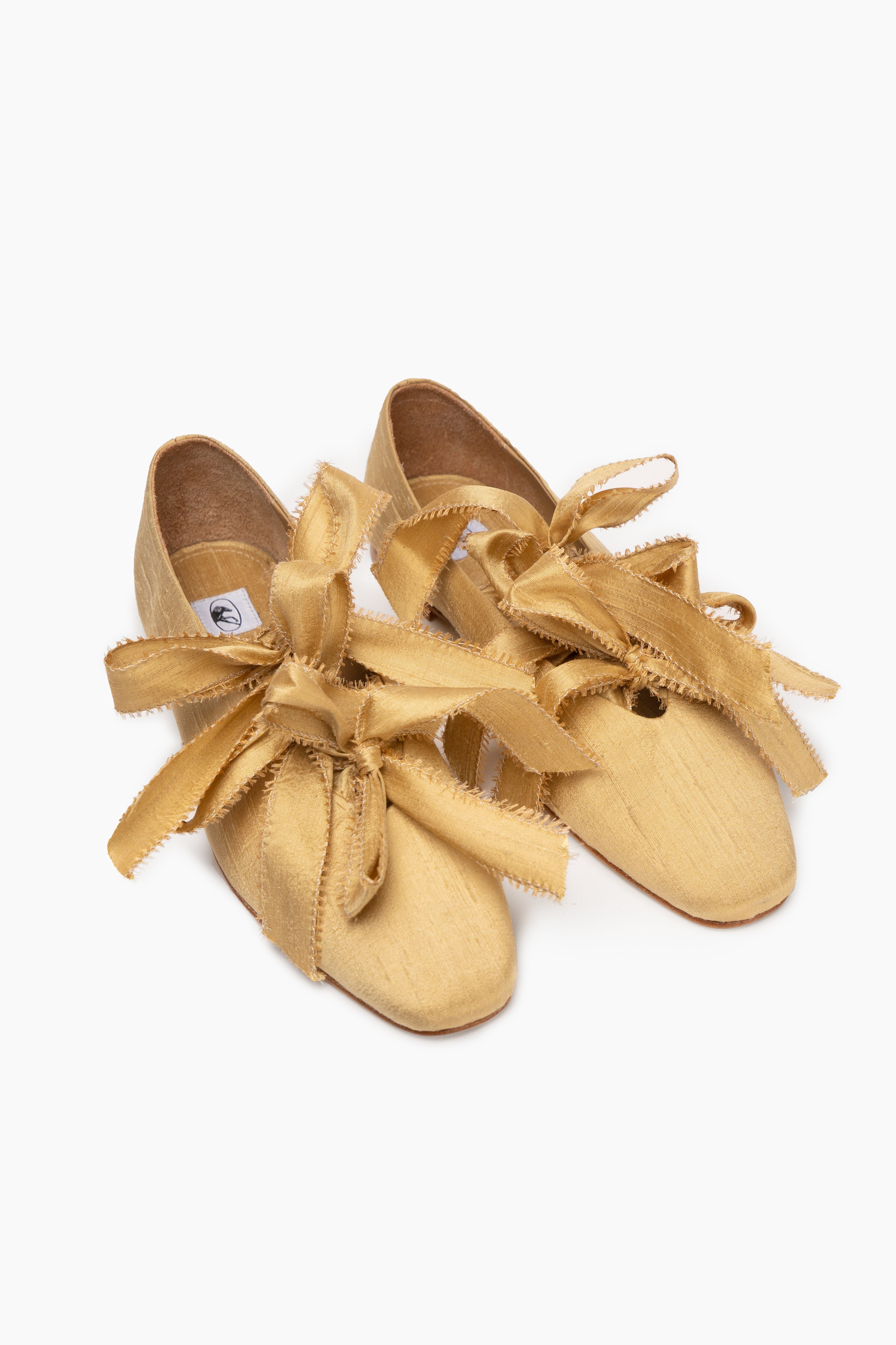 Mille-feuille Silk Flats with Bows in Gold | SLEEPER – Sleeper