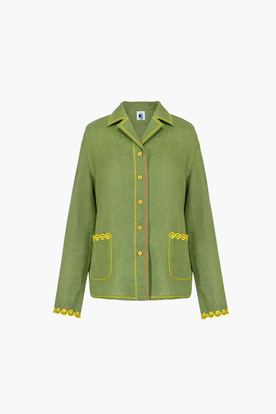 Petra Embroidered Linen Shirt in Green