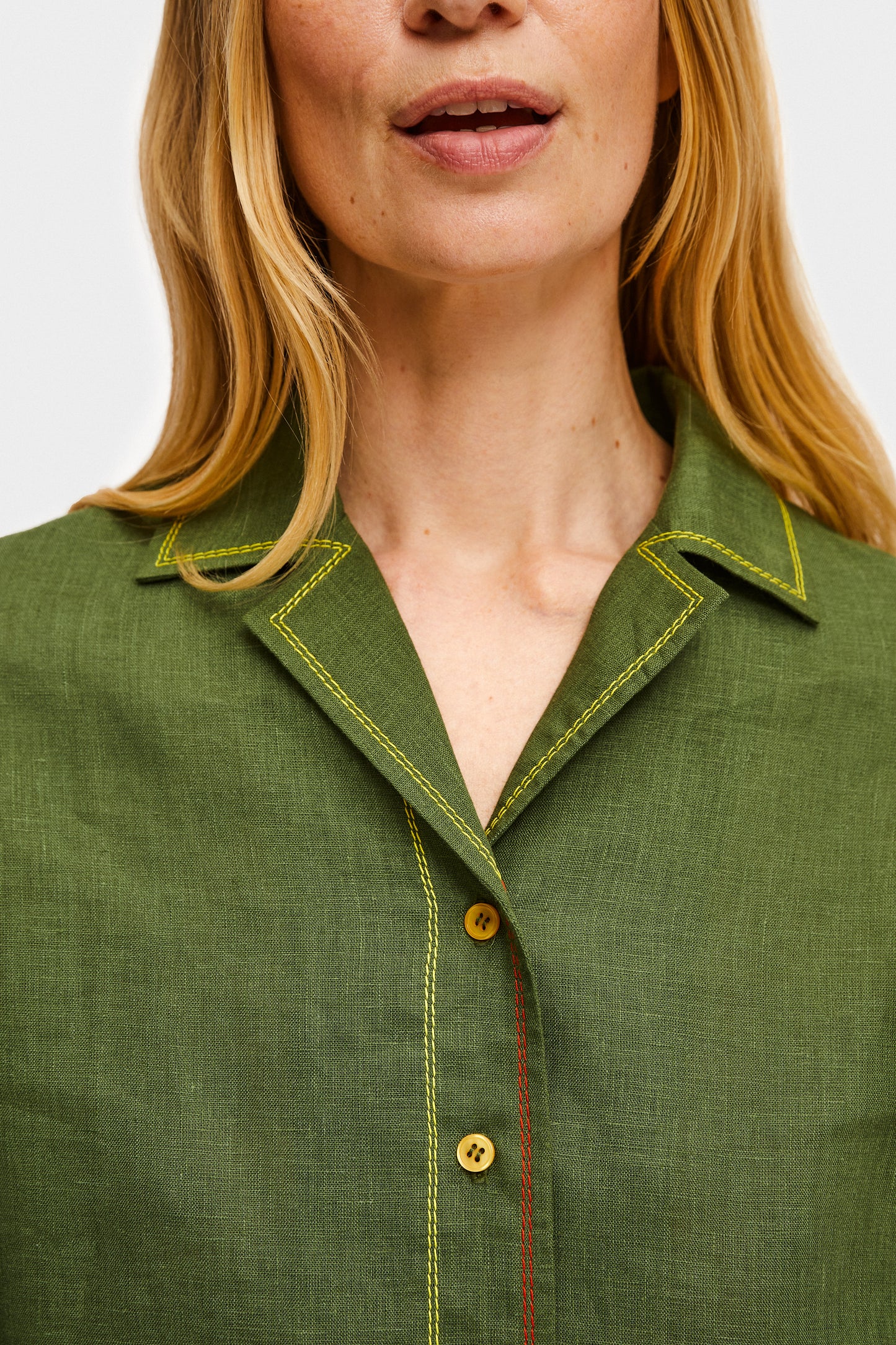 Petra Embroidered Linen Shirt in Green