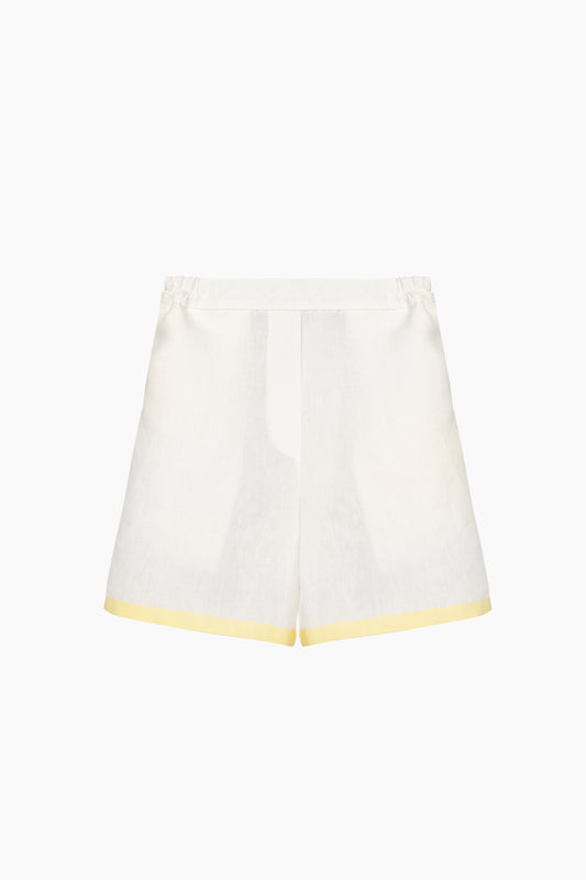 Garrick Embroidered Linen Shorts in Milk