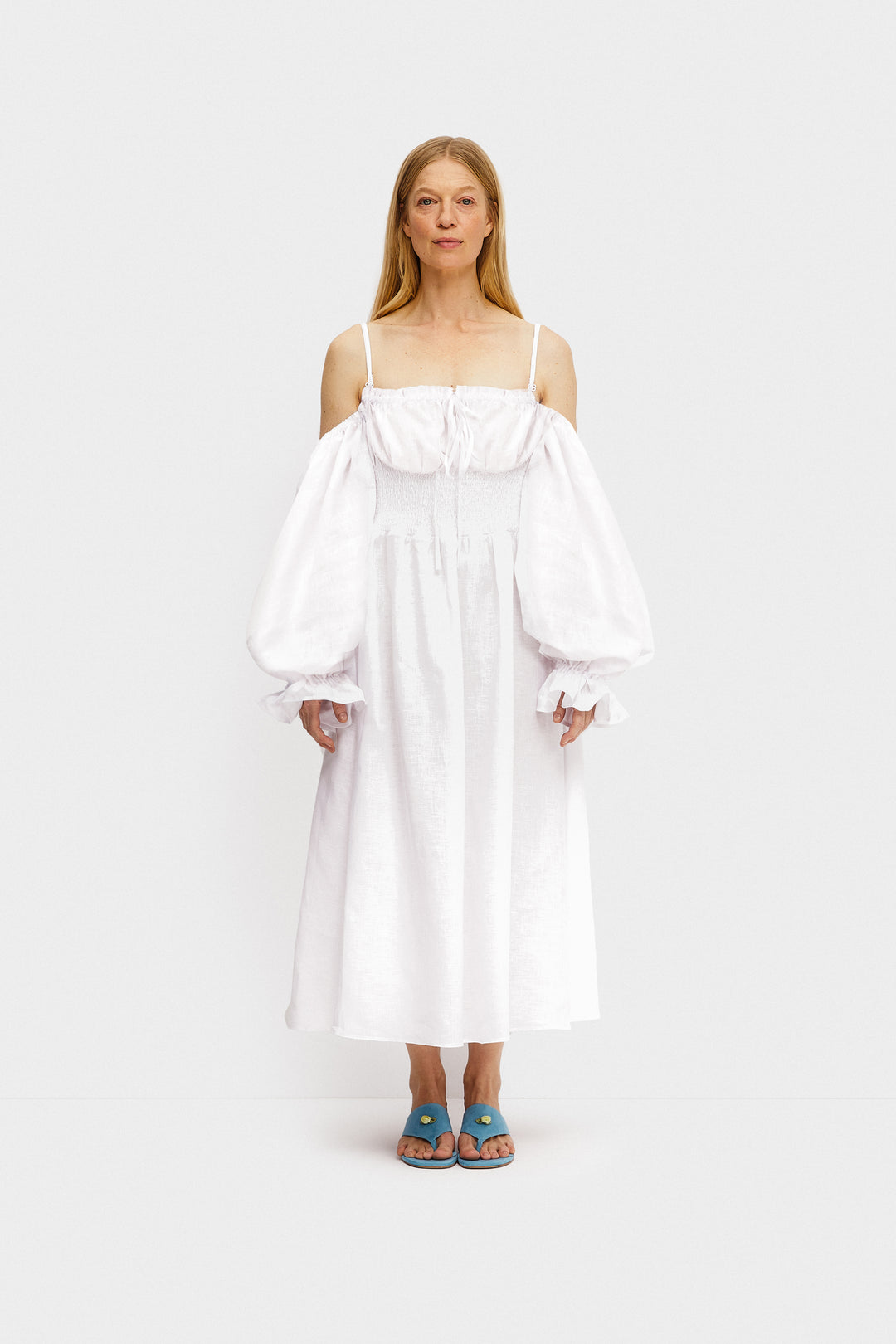 Cancan Linen Maxi Dress in Milk